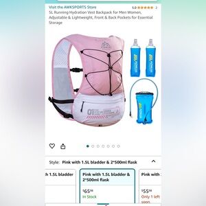 Running hydration vest. 1.5L (33 oz) water bladder and 2x500ml